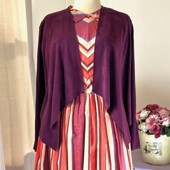 INC Draped Open Front Cardigan Sweater, Faux Suede Panels, in Port (PL) New/Tag - Picture 1 of 10